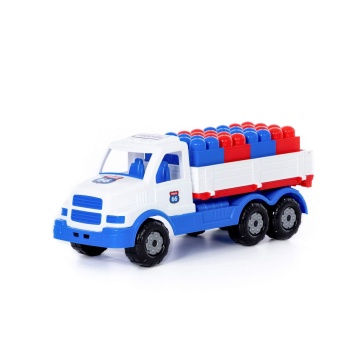 Машинка 44см "Сталкер" автомобиль бортовой, бело-синий + конструктор 20 пред., пластик