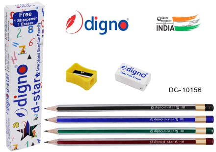 Карандаши чернографитные. Набор 12 шт + ластик и точилка. DIGNO. Заточенные. В упаковке.