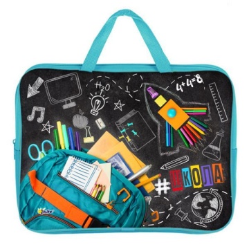 Папка А4 (350*265*45) с ручками, молния, ткань "Хэштег школа"