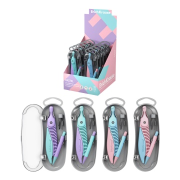 Готовальня ErichKrause Pastel, (пластиковый циркуль и сменные грифели), пенал, ассорти (в коробке-ди