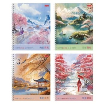 Тетрадь А5 48л кл. гребень Hatber "Удивительная Азия" софт-тач, 4 диз.в спайке, белизна 100%