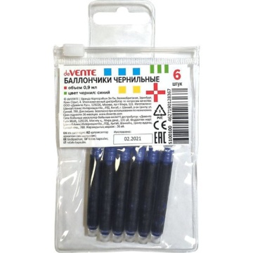 Картридж deVENTE для перьевой ручки син., 6шт.