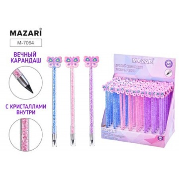 Карандаш вечный. БАБОЧКИ. С кристаллами, 3 цвета корпуса ассорти