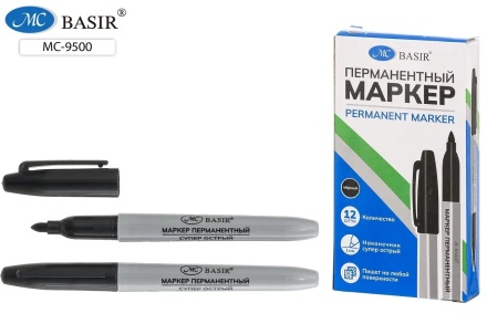 Маркер перманентный. Серый корпус. Овальн.наконечник 1 мм. Чёрный