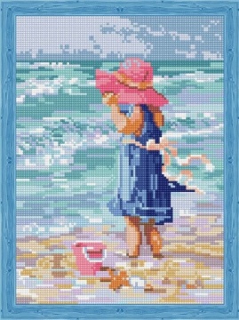 Алмазная мозаика, 30х40см. Полная выкладка. МАЛЕНЬКАЯ ДЕВОЧКА НА ПЛЯЖЕ