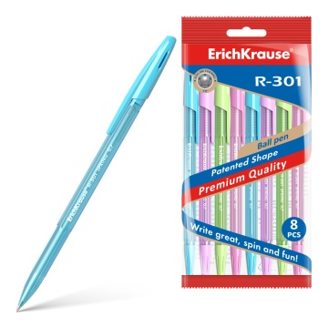 Набор из 8 ручек шариковых ErichKrause R-301 Весна 0.7, цвет чернил синий (в пакете)