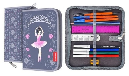 Пенал 1 отделение с наполнением 11 предметов 205*110 ткань "Балерина" ERICH KRAUSE 46270