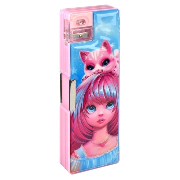Пенал пластиковый (215*70*30) "Розовая девочка" пвх, магнитный клапан