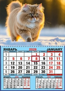 Календарь настенный 310*420мм на 2026г. ОДНОБЛОЧНЫЙ с курсором и календ.сеткой "Котёнок на закате"