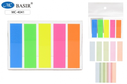 Набор клейких закладок: пластиковые, 5 цветов по 20 листов , 1,0*4,5 см.