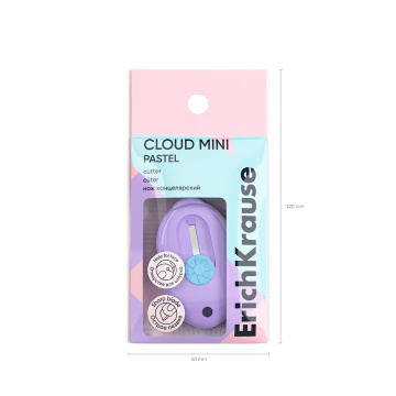 Нож канцелярский ErichKrause Cloud Mini Pastel, ассорти (в пакете по 1 шт.)