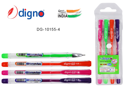 Ручки гелевые. Набор 4 шт, 4 цв. Digno "Selfy". Неон, прозр.корпус. 1 мм.