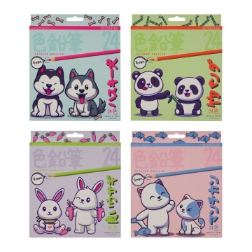 Карандаши цвет. 24цв BV "Kawaii animals" пластиковые, софт-тач коробка, 4мм