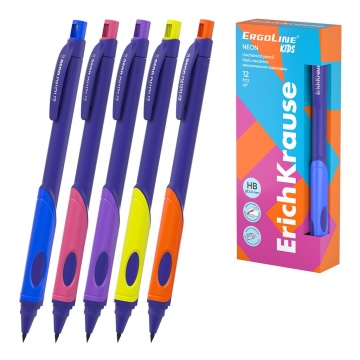 Карандаш механический 2,0мм  ErgoLine Kids Neon с точилкой, НВ