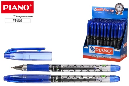 Шариковая ручка на масляной основе "Piano Flawless", прозрачный корпус с рисунком, цветной прозрачный колпачок, резиновый держатель, игольчатый наконечник, толщина пишущего наконечника 0,7 mm, цвет чернил-синий.