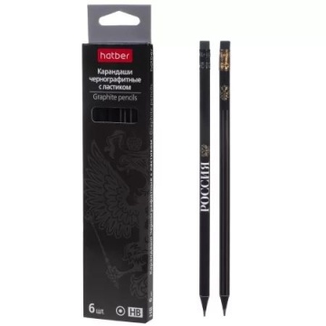 Набор карандашей ч/гр  6шт. "Символы России" НВ с ластиком, дерево