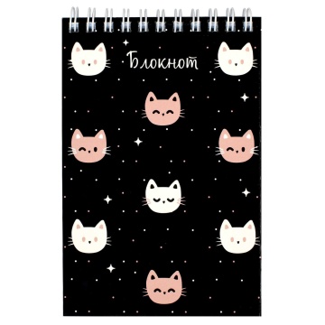 Блокнот А6  96л гребень "Коты на черном" кл., УФ-лак