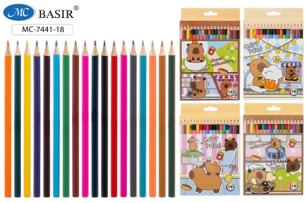 Карандаши цветные. Набор 18 шт. "КАПИБАРА". Деревянные. Ассорти