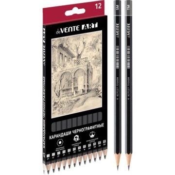 Набор карандашей 12 шт, deVENTE Art"(5Т, 4Т, 3Т, 2Т,Т, ТМ-2, М, 2М, 3М, 4М) шестигран. черный корпус