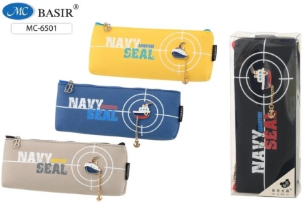 Пенал. "КОРАБЛЬ"; плотная ткань, на молнии, цветной со значком ассорти, 21*8,5*3 см.