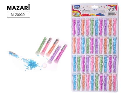 Бисер для декорат.работ, в пласт.тубах, ассорти 6 цветов, 3мм*6гр.