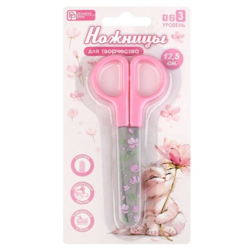 Ножницы детские Феникс+ "Кот с цветком" 12,5 cм, нерж.сталь