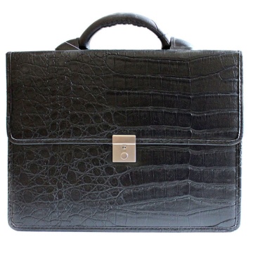 Портфель к/з Кировск 2 отд.,1 мет/замок, 1 ручка, крокодил, чёрный
