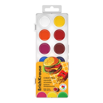 Краски акварельные ErichKrause Cheat Meal 12 цветов (в пластиковой коробке с европодвесом)