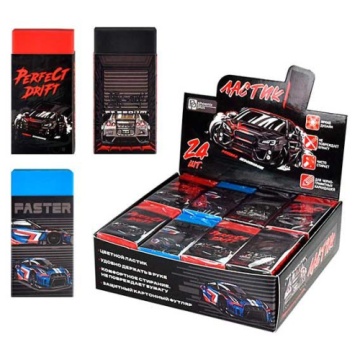 Ластик 24 шт. ДРИФТ Ассорти: зеленый, красный, черный, 25x50x10 мм