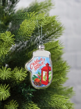 Подвесное украшение 11см Варежка "Зимняя ночь" стекло