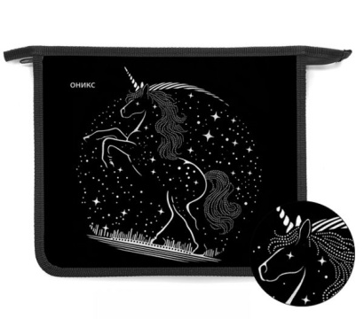 Папка д/тетрад. А5 (240*205*40) 1отд. молния сверху, пластик, фольга "Серебряный единорог"