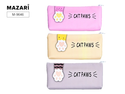 Пенал. На молнии. ЛАПКИ. 19,5*9*2,5 см. Полиуретан. Ассорти 3 дизайна