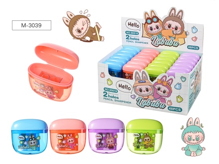 Точилка пластик.с контейнером. ЗУБАСТИК (Лабубу), 2 отверстия, 4 дизайна