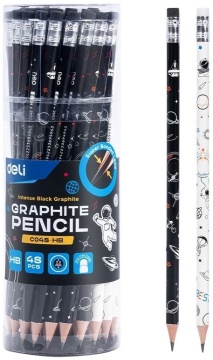 Карандаш Deli НB Daring mission круглый, ластик, липа, ассорти