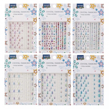 Стразы клеевые "Ассорти" акриловые, 10,4*16см, 6 диз.