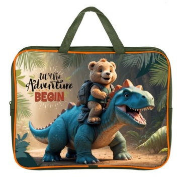 Папка для тетрадей. А4. ДИНО И МЕДВЕЖОНОК. Текстиль, ручка тесьма. 350*265*80 мм