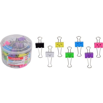 Зажим д\бум. мет. цветные deVENTE. Emojie 25мм., 48шт/уп.