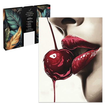 Картина по номерам на холсте с поталью 30*40см "Вишневый поцелуй"