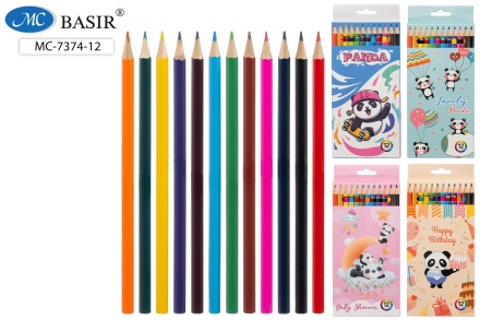 Карандаши цветные  "ПАНДА"; деревянные, 12 цв.