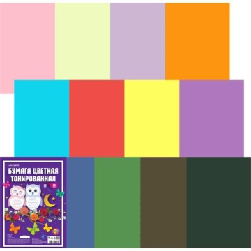 Бумага цв. А4 12цв. 12л. тонированная, двусторонняя., пл. 80 гр/м2