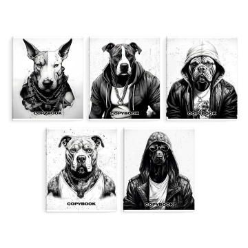 Тетрадь, 48 л, клетка, арт. 66707. 10 КРУТЫЕ ПСЫ .А5+, мягкий переплёт (2 скобы), обложка - выборочный ТВИН лак, мелованный картон 190 г.м², Упаковка Ассорти.