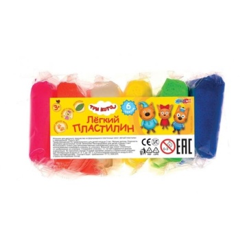 Пластилин супер легкий 6цв*10гр, "Три Кота" 6шт/уп