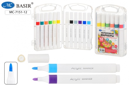 Маркеры-акриловые на водной основе. Набор 12 цв. Укрывистые, 2-4 mm, для любых поверхностей