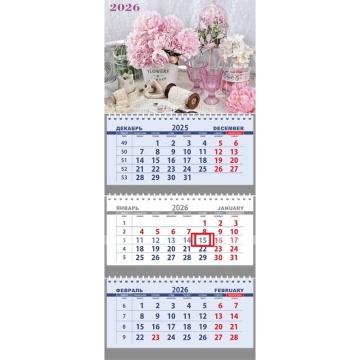 Календарь Трио 295*700мм на 2026г. Пионы