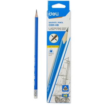 Карандаш Deli НB Uspire трехгран.корпус с ластиком