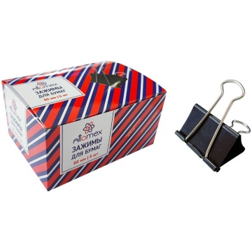 Зажим д\бум. мет. черн. Attomex 60мм., 6шт/уп.