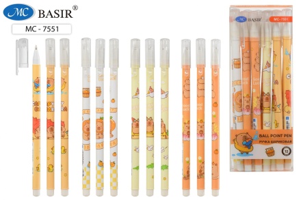 Шариковая ручка: "КАПИБАРА"; цветной корпус с рисунком .ассорти.; толщина пишущего наконечника-0,7 mm; цвет чернил-синий.