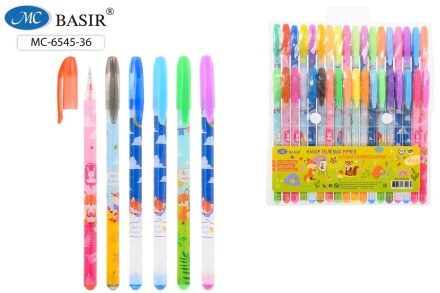 Ручки гелевые. "ЛИСЯТА". Набор 36 цв. Ароматизированные, 12 с блёстками, 12 пастельных, 12 неоновых.