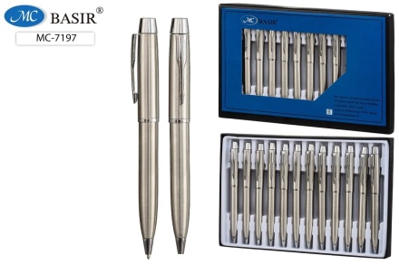 Ручка с поворотным механизмом. Металлическая, объёмный серебряный корпус. Синяя