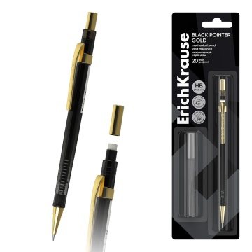 Набор из 1 механического карандаша ErichKrause Black Pointer Gold и 20 грифелей 0.5 мм, HB (в блисте
